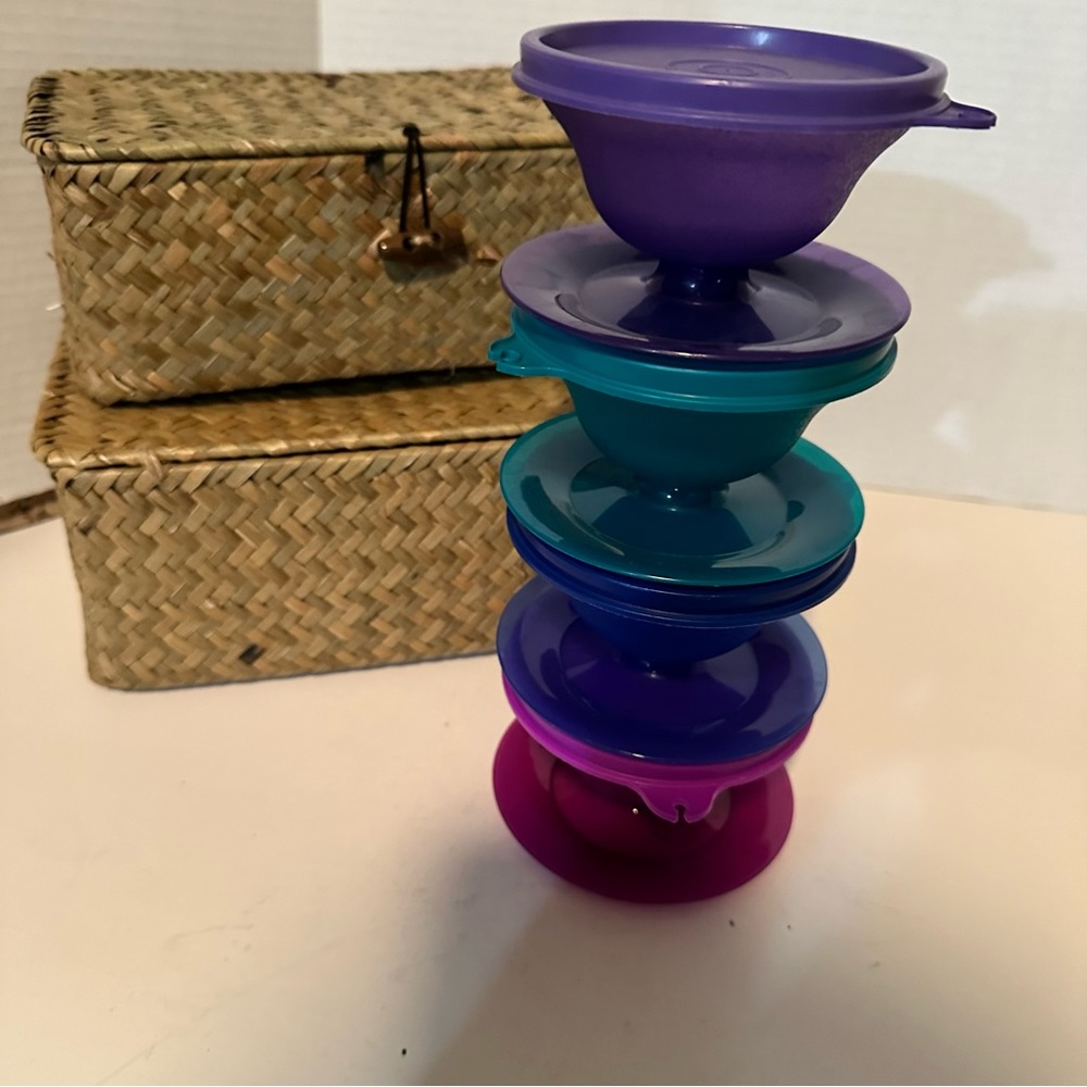 Tupperware Stackable Mixing/Serving Bowls in Purple, Teal, Blue, and Magenta